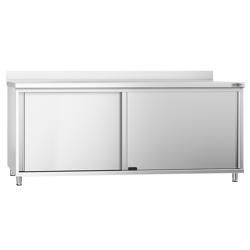 Szafka robocza ze stali nierdzewnej PREMIUM - 2000x700mm - z drzwiami przesuwnymi i podniesioną krawędzią