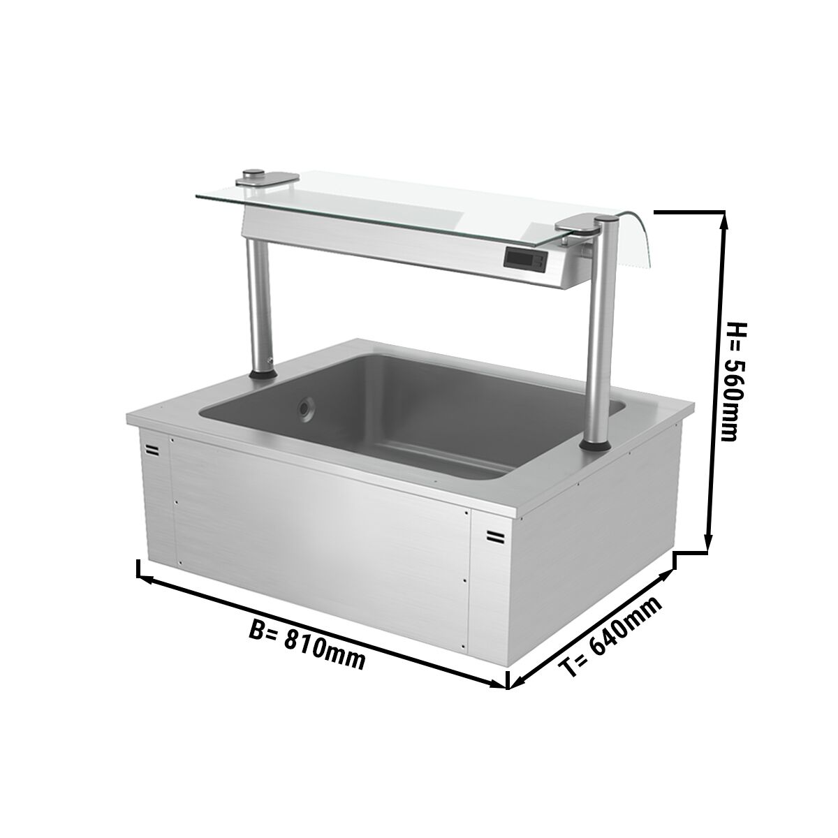 Cuve réfrigérée encastrable - 810mm - 2x GN 1/1 - 90L - avec pare-haleine en verre - profondeur GN 100mm