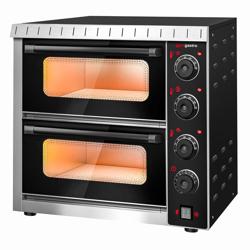 Electric Deck Pizza Oven - Twin Deck - Stone Deck - 4+4 - Ø 20cm (8") - 230V Single Phase - Mechanical Controls - Black - up to 350°C