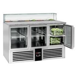 Saladette PREMIUM - 1368mm - 3 glazen deuren - met rechte glazen opzetvitrine voor 8x GN 1/6