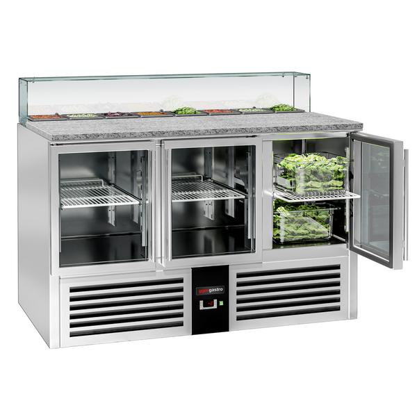 Salátabár PREMIUM - 1368 mm - 3 üvegajtó - egyenes üvegfelépítménnyel, 8x GN 1/6 számára