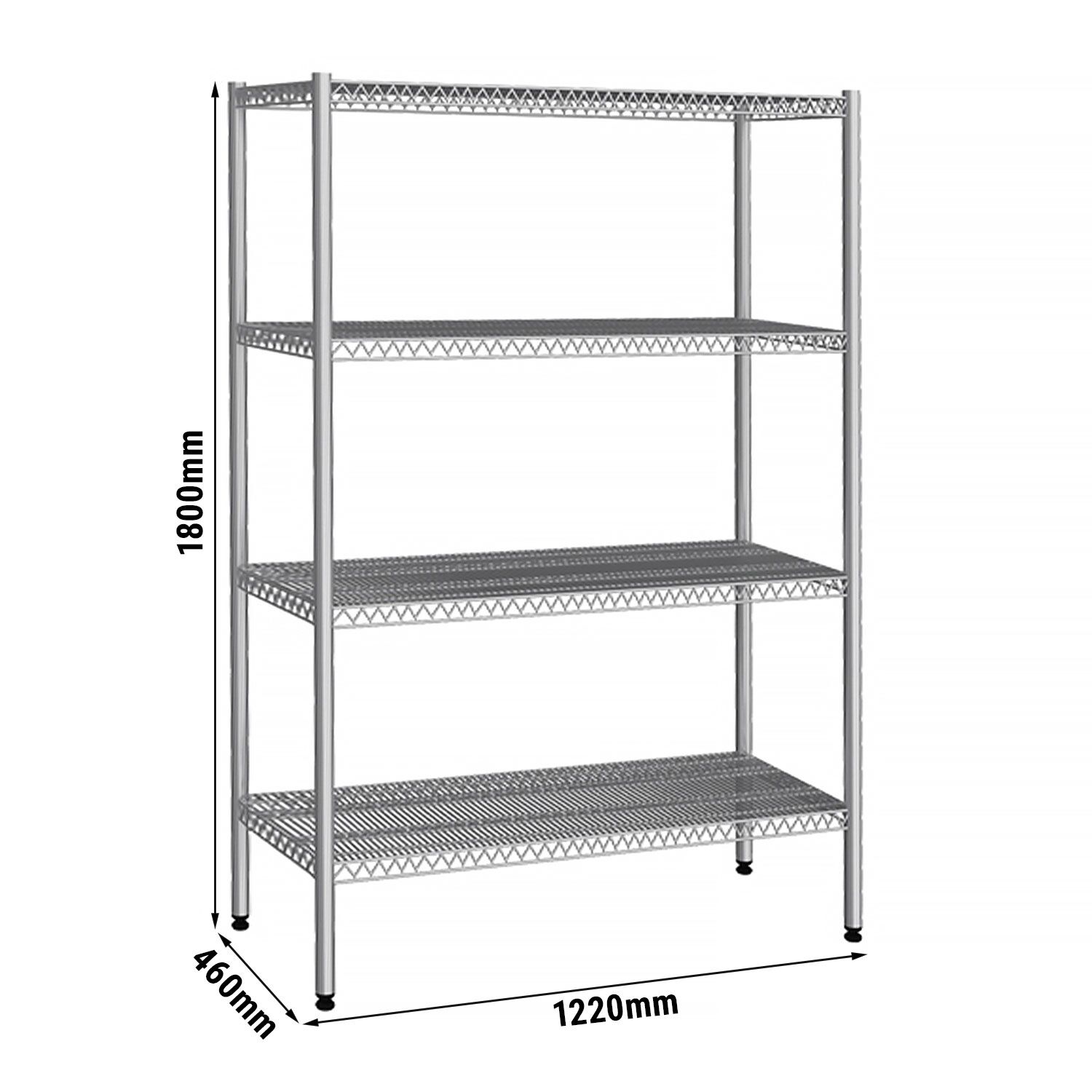 Étagère en inox - 1220 x 460 mm - avec 4 étagères grillagées (fixes)