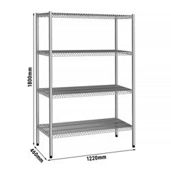Scaffale in acciaio inox - 1230x1800mm - Profondità: 500mm - con 4 ripiani (REGOLABILI) - Portata: 60kg per ripiano