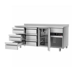 Mostrador refrigerado PREMIUM - 1865x700mm - de trabajo con alzatina - 1 puerta y 6 cajones - GN 1/1 - refrigeración ventilada