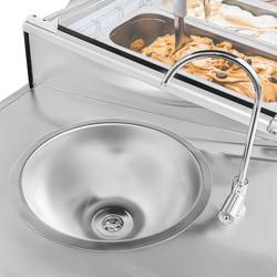 Ijskar - 1900x700x2250mm - Statische koeling - met spoelbak - gebogen glas - schuifdeksels - voor 7x 5 liter ijsbak - Zwart