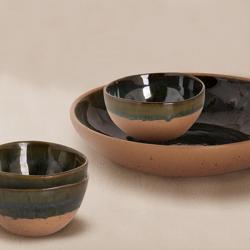(6 pieces) WISTERIA - Bowl - 80 cl - Ø 150mm - Green/Beige
