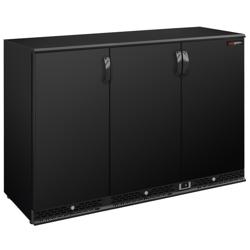Chłodziarka barowa podblatowa - 1350mm - 330L - z 3 przeszklonymi drzwiami na zawiasach - Czarna
