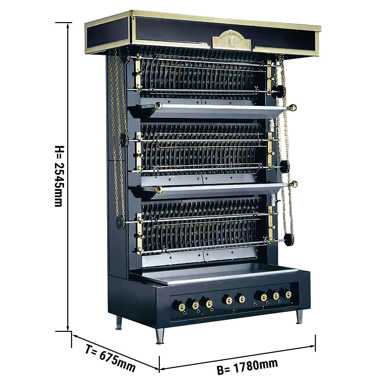 UBERT | Gril à paroi de flammes – 80 kW – avec 8 broches pour jusqu’à 88 poulets