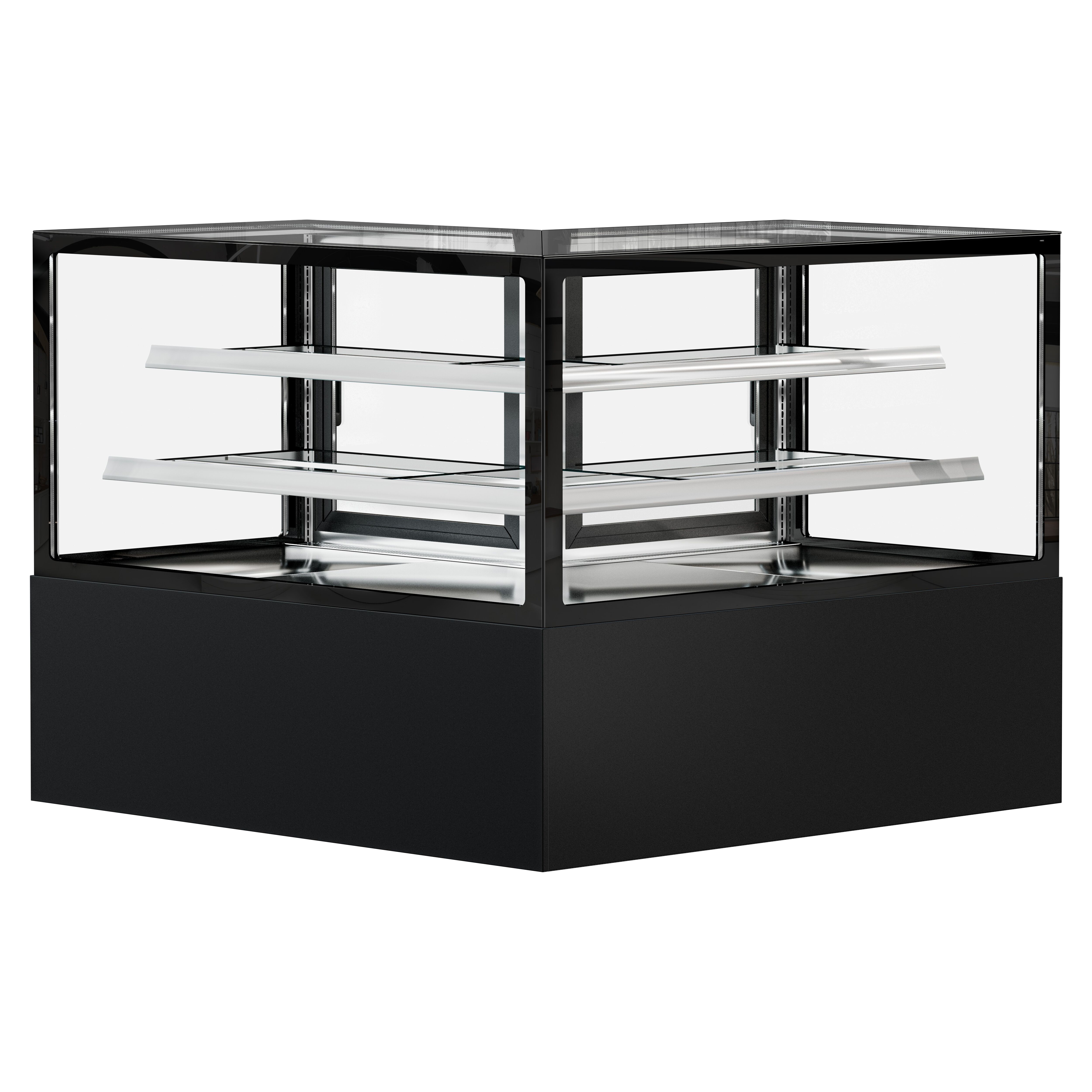 Vitrine à pâtisserie réfrigérée MADRID - 735L - 1500mm - Double vitrage - avec 2 étagères en verre - portes battantes arrière - pour pâtisseries - Noir mat