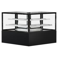 Vetrina angolare refrigerata per pasticceria MADRID - per pasticceria - 735l - 1500mm - Doppio vetro - vetro dritto - con 2 ripiani - porte posteriori a battente; LED interni; 4 lati vetro; display digitale; ruote - Nero opaco