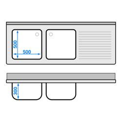 Yıkama Tezgahı ECO - 1800x700mm - Alt raflı & 2 sol evyeli