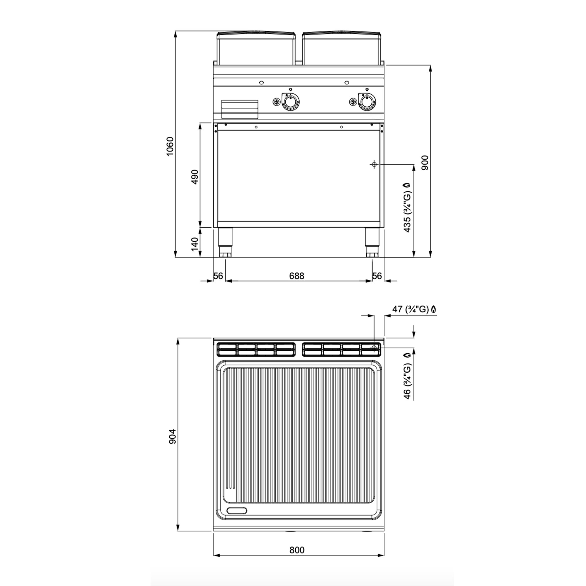 Commercial Gas Griddle - 14.0kW - Ribbed Plate - on Stand
