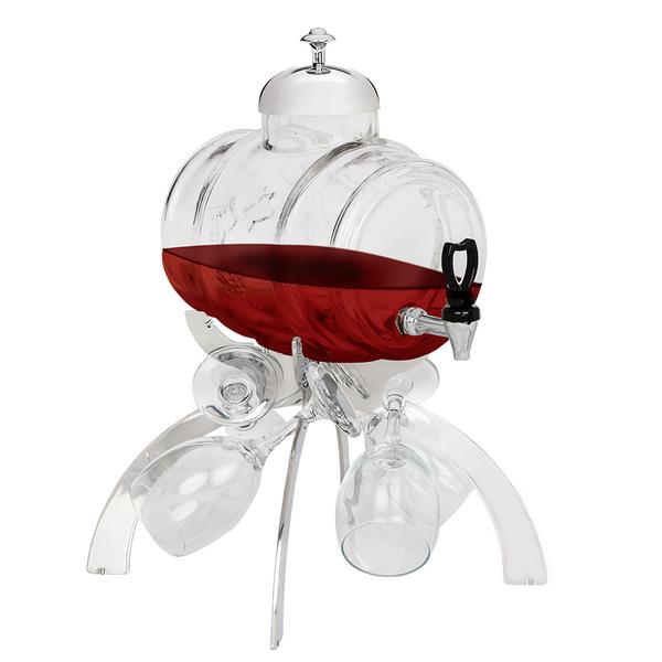 Dispenser per vino da tavolo - 4 litri - Cromo - incl. 4 calici da vino