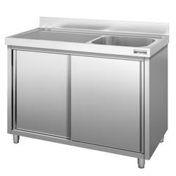 Mueble fregadero de acero Inox. PREMIUM - 1,4 m - 1 fregadero a la derecha A 60 x P 50 x A 30 cm 