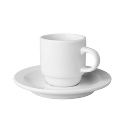 (6 stuks) BUDGETLINE - Koffiekopjes + schotels Mammoet - 14 cl - Wit
