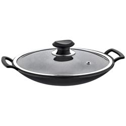Wok - Ø 340mm - Height: 130mm - Non-stick - with glass lid - Black - suitable for all hob types including induction