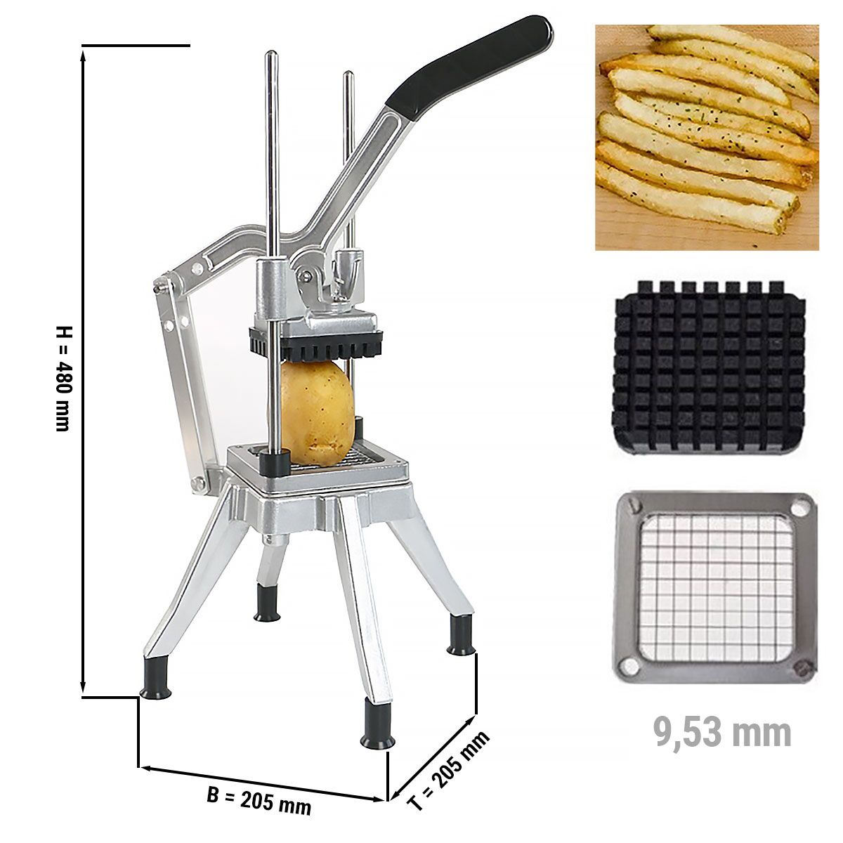 Coupe-frites professionnel - épaisseur de coupe 9,53mm - Acier inoxydable