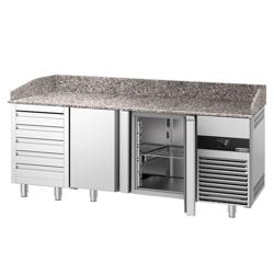Table réfrigérée pour pizza PREMIUM - 2100 x 800 mm - avec 2 portes & 5 tiroirs