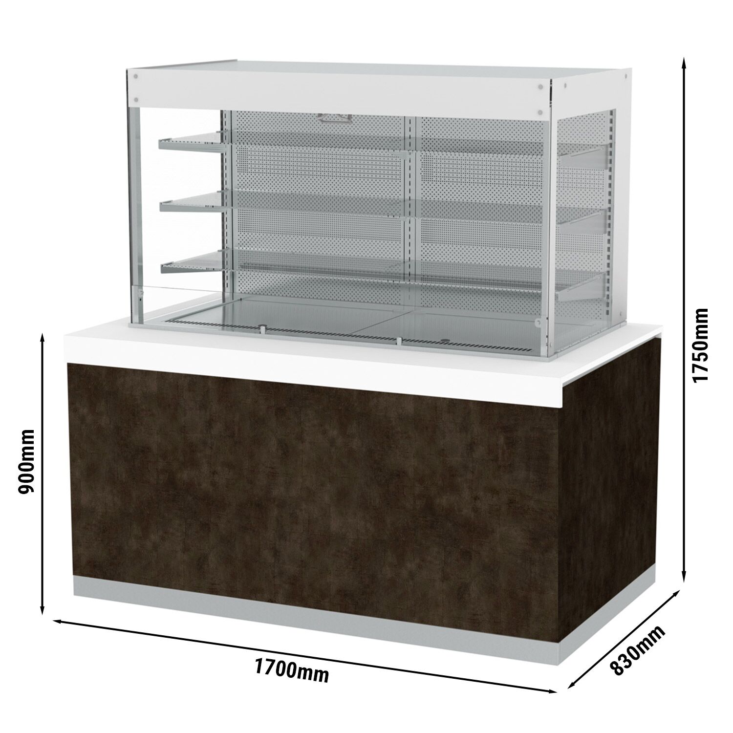 Vitrine à pâtisserie réfrigérée PRAG - 1700mm - avec 4 étagères - avec rideau de nuit - Pour FR