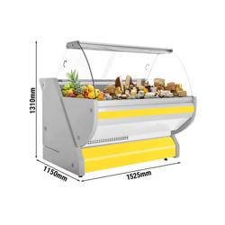 Koeltoonbank - 1525x1150mm - 300 liter - kleur geel - gebogen ruit - granitene werkblad