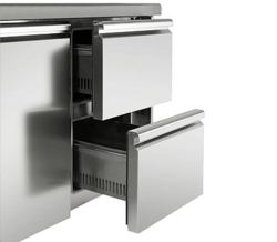 Pizza hazırlık tezgahı PREMIUM- 1400x700mm - 6 çekmeceli 1/2 - GN 1/4 soğutmalı vitrin dahil
