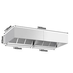 Commercial Wall-Mounted Extractor Hood - 2800mm - with Baffle Filters & Lighting