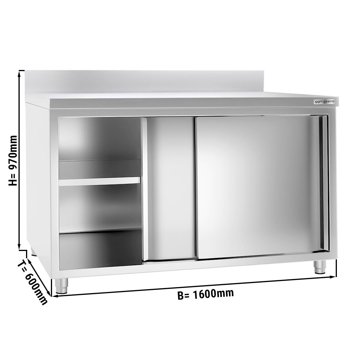 Edelstahl Arbeitsschrank PREMIUM - 1600x600mm - mit Schiebetür & Aufkantung