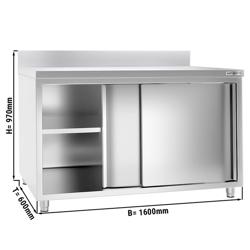 Edelstahl Arbeitsschrank PREMIUM - 1600x600mm - mit Schiebetür & Aufkantung