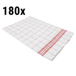 (180 pz) Strofinaccio per bicchieri - Lino e cotone - 650x650mm - Rosso/Bianco