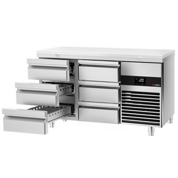 Koelwerkbank PREMIUM - 1400x700mm - met 6 laden - incl. snijplank wit