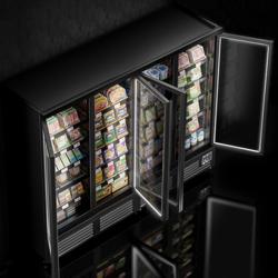 Murale Refrigerato Professionale - 2520mm - 1900l - +2°/+8°C - con 4 porte a battente in vetrocamera & 5 ripiani - Nero opaco