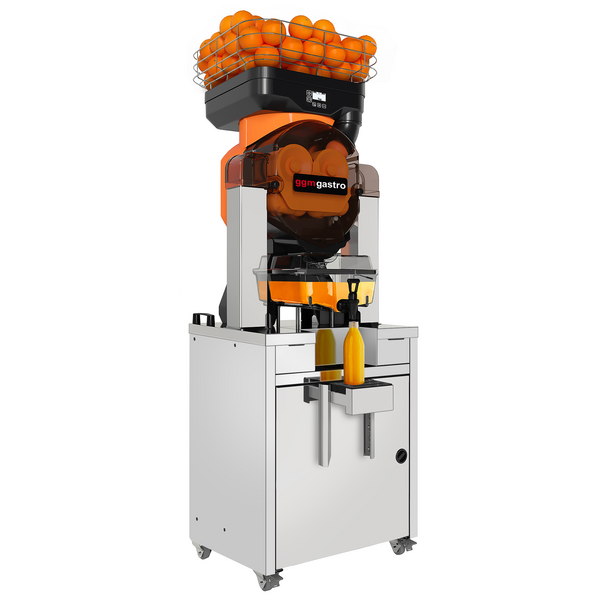 Exprimidor de naranjas eléctrico - con alimentación automática de fruta, almacenamiento de zumo, modo de limpieza y bastidor base - Naranja