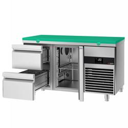 Koelwerkbank PREMIUM - 1400x700mm - kleur groen - met 1 deur - met 2 lades - met snijplank