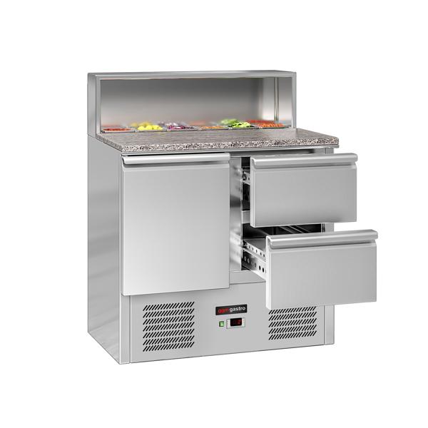 Mesa de refrigeração para salada / pizza ECO - 0,9 x 0,7 m - com 1 porta e 2 gavetas 1/2