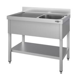 Fregadero de acero Inox. con estante inferior ECO - 1,4 m - 1 fregadero a la derecha - L 50 x W 40 x D 25 cm