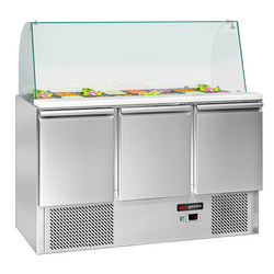 Saladette ECO - 1368mm - 3 deuren - met hoge glazen opzetstuk voor 4x GN 1/1