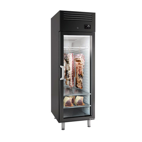Dry Aging vleesrijpingskast - 680mm - met 1 glazen deur - Zwart