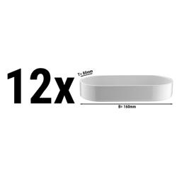 (12 pieces) PERA| Oval Porcelain Bowls – 160×80 mm - white - dishwasher/microwave safe - stackable