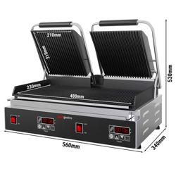 Kontaktgrill / Hamburger Grill - 3,6 kW - Digital - oben & unten Gerillt - Grillfläche: 480x230mm