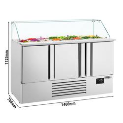 Salata Hazırlık Buzdolabı - 1460mm - 335L - 3 kapılı - camlı üstlük ile 9 adet GN 1/3 & 6 adet GN 1/6 için