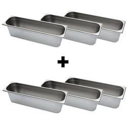 (6 pieces) Stainless Steel Gastronorm Pan Set – GN 2/4 - 100 mm depth - 530×162 mm