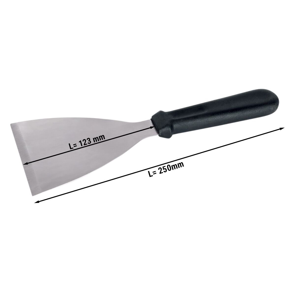 Pelle snack & plancha - Acier inoxydable - Lame : 123x100mm - Longueur : 250mm