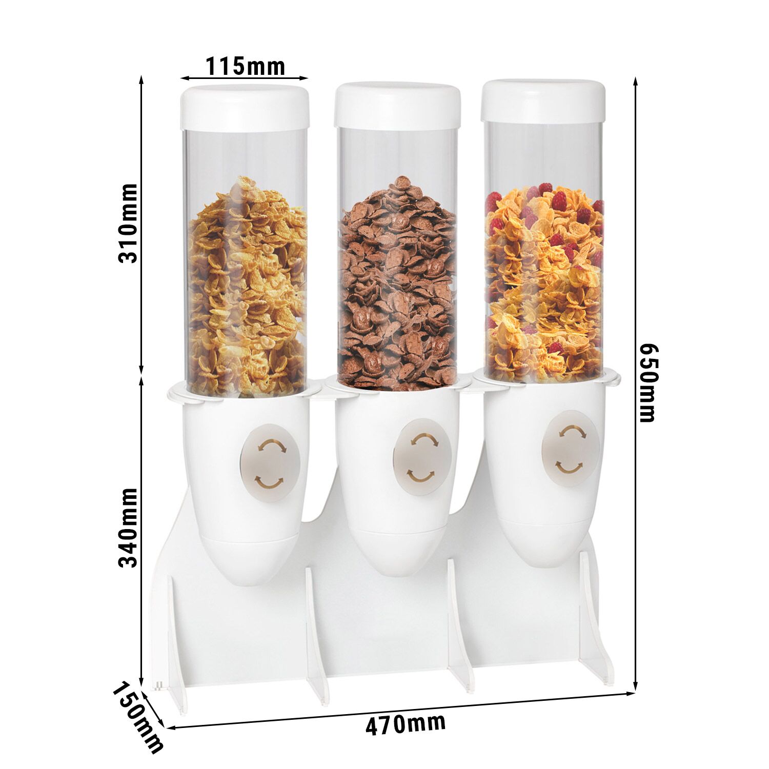 Distributeur de céréales - triple - Ø 115 mm - Blanc - distribution rotative