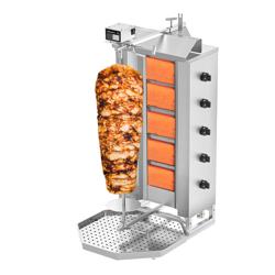 Macchina per Kebab Professionale a Gas  - 5 bruciatori - max 80kg - Da banco - incl. 2 protezioni laterali; 2 sportelli; vaschetta raccogli grassi; ugelli metano e GPL
