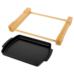 STAUB | SERVING - Farfurie cu bază din lemn - 330x220mm - Fonta - Negru