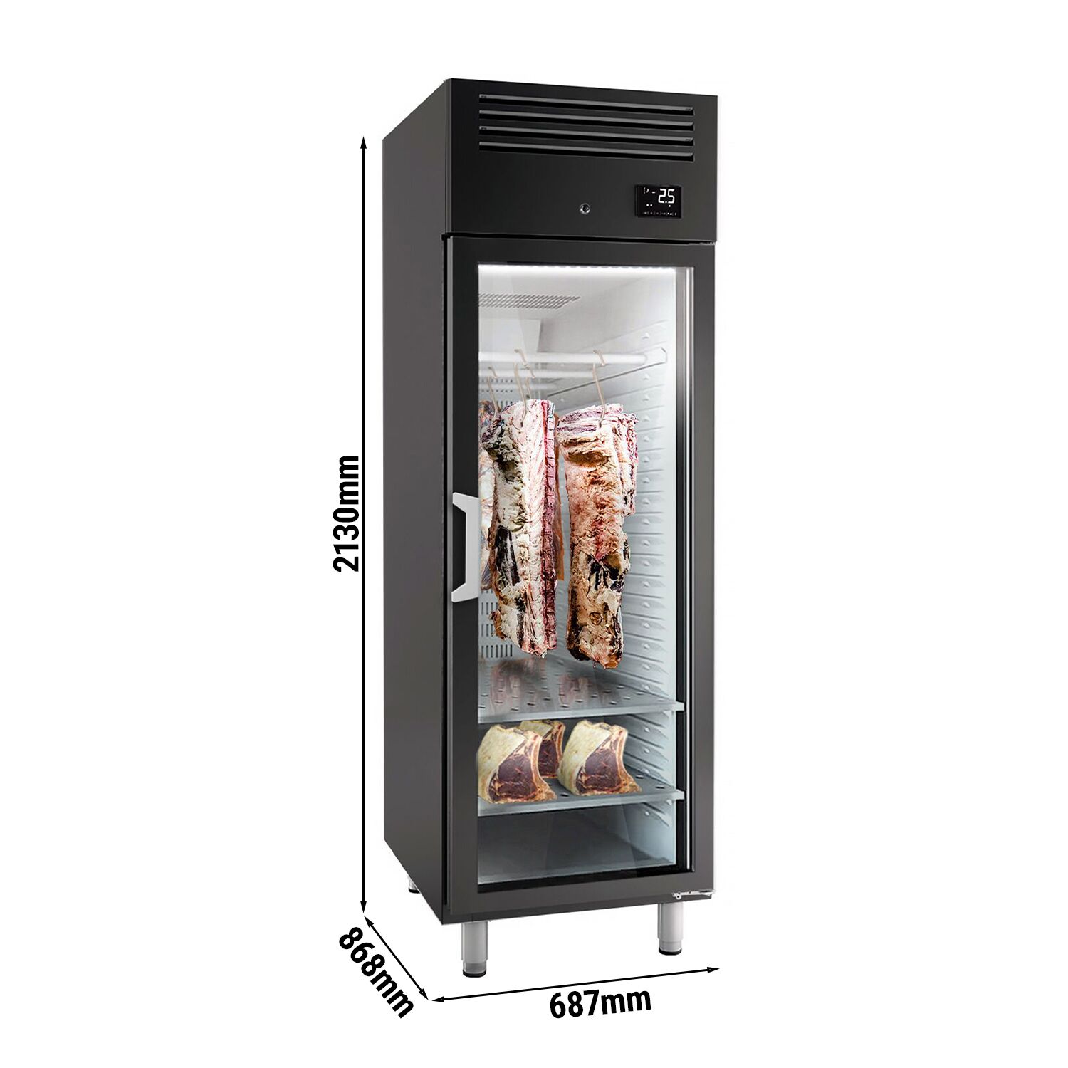 Armoire de maturation de viande Dry Aging - 680 mm - avec 1 porte en verre - noir