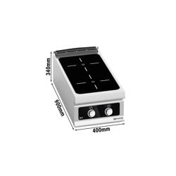 Cucina in vetroceramica professionale - PAOLO 900 - 400x900x340mm - 8,0 kW - 2 piastre - versione top - Bflex Digital