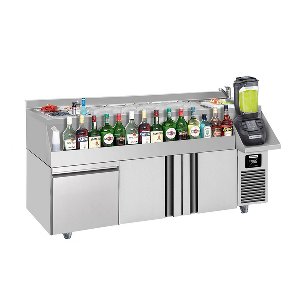 Bár/italhűtőasztal - 1,6 x 0,6 m - 235 liter - 2 ajtóval, 1 fiókkal 1/1 és polcokkal