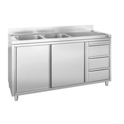 Spülschrank - 2000x700mm - mit 3 Schubladen & 2 Becken links