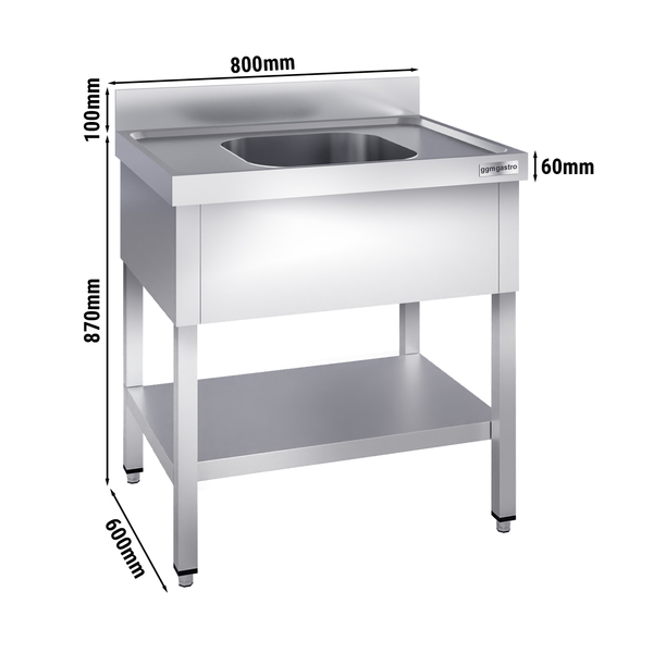 Yıkama Tezgahı PREMIUM- 800x600mm - Alt raflı & 1 evyeli